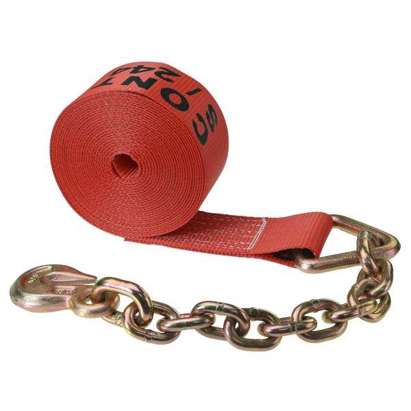 Us Cargo Control 3" x 30' Red Winch Strap with Chain Extension 330CE-R